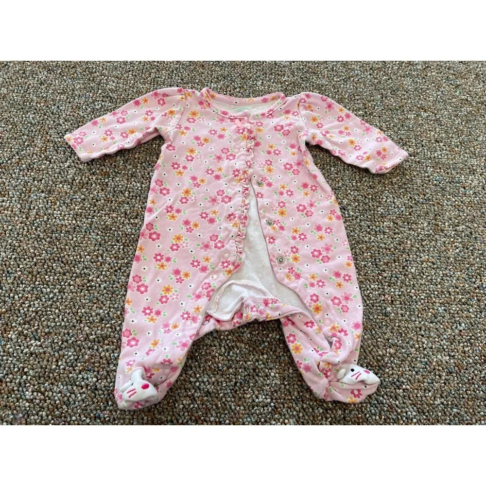 Okie Dokie Girls Pink Floral Snap Up Sleeper 0-3M